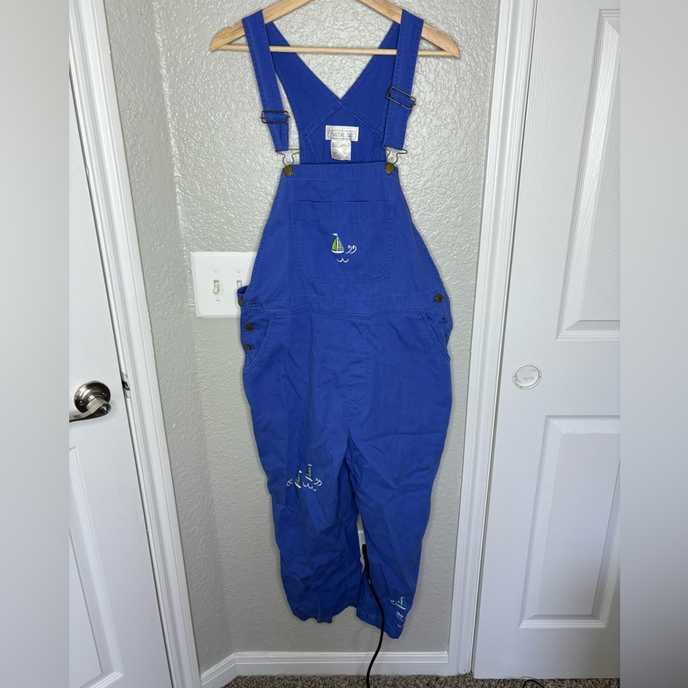 Mandal Bay Sailboat Embroidered  100% Cotton Overalls Coastal Grandma Beach